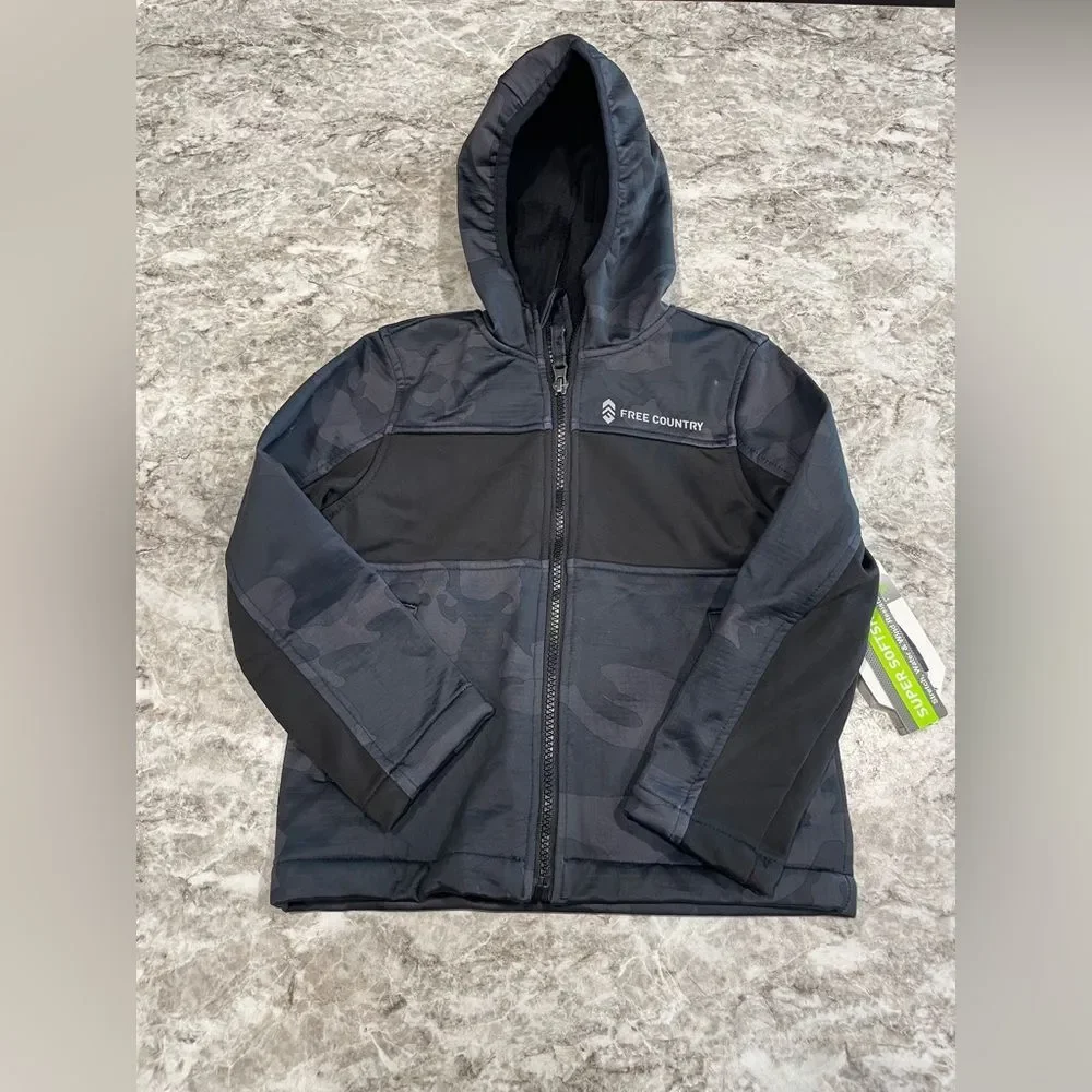 Free Country Soft Shell jacket boy 4 Black & Gray NWT